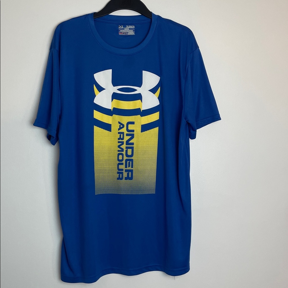 NWOT Under Armour Blue Dri-Fit Tee with Yellow Gradient Logo